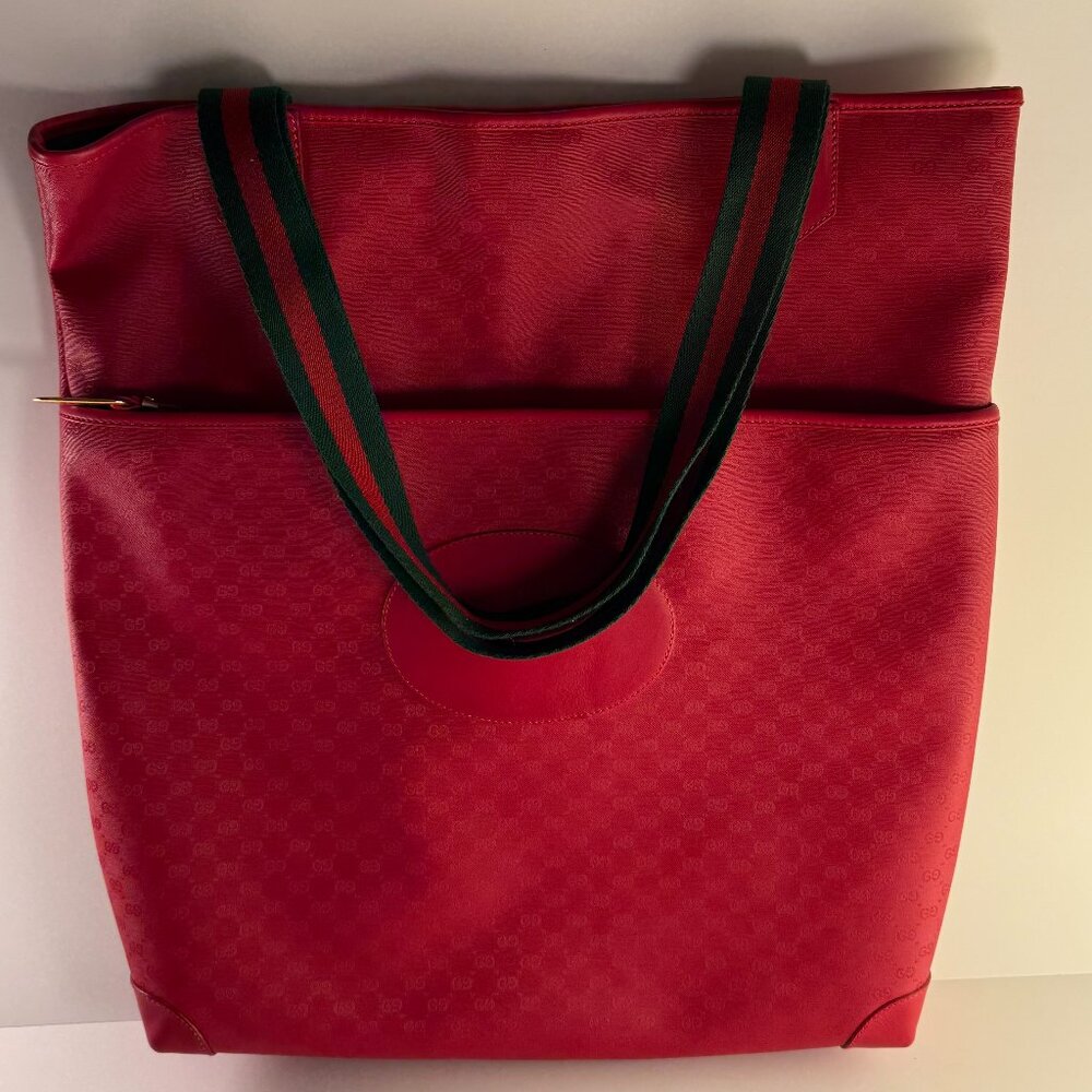 Vintage Cherry Red Gucci Tote Bag "Gucci Signature Guccisima"  80's - Picture 2 of 9
